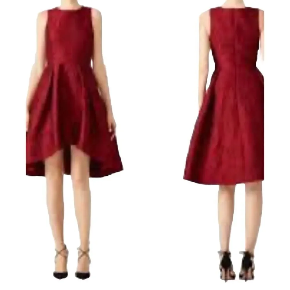 Shoshanna Midnight Coraline Red Jacquard Print High Low Dress Size 8